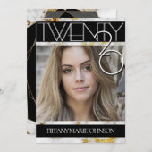 2020金ゴールド大理石モダンフォトフレーム卒業 招待状 (正面/裏面)