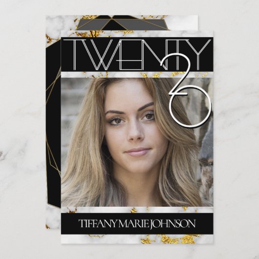 2020金ゴールド大理石モダンフォトフレーム卒業 招待状 (正面/裏面)