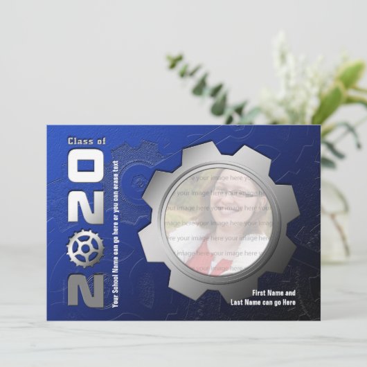 2020青く、銀製のギアの卒業の招待状 招待状 (スタンド正面)