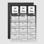 2020黒白の雪片フォトカレンダー マグネット招待状 (正面/裏面)