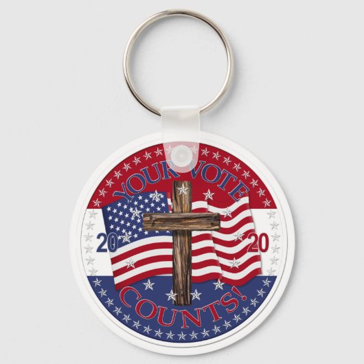 2020 あなたの票は大切です 十字架とアメリカ国旗 キーホルダー (正面)