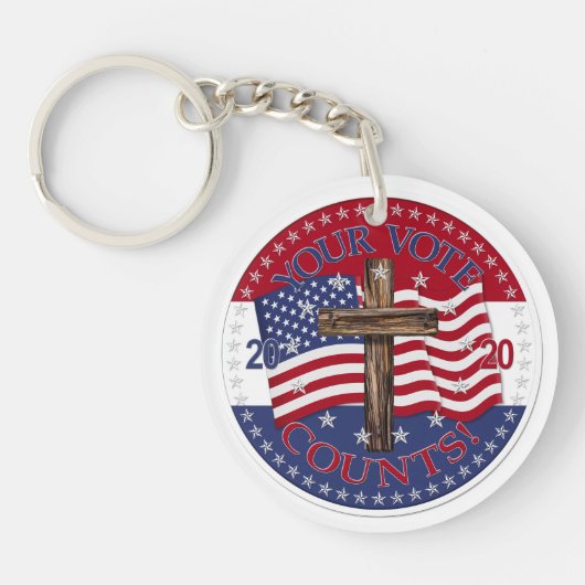2020 あなたの票は大切です 十字架とアメリカ国旗 キーホルダー (正面)