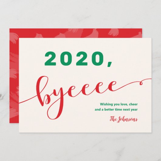 "2020、バイバーイ" 赤と緑の面白いクリスマスカード 2020 シーズンカード (正面/裏面)