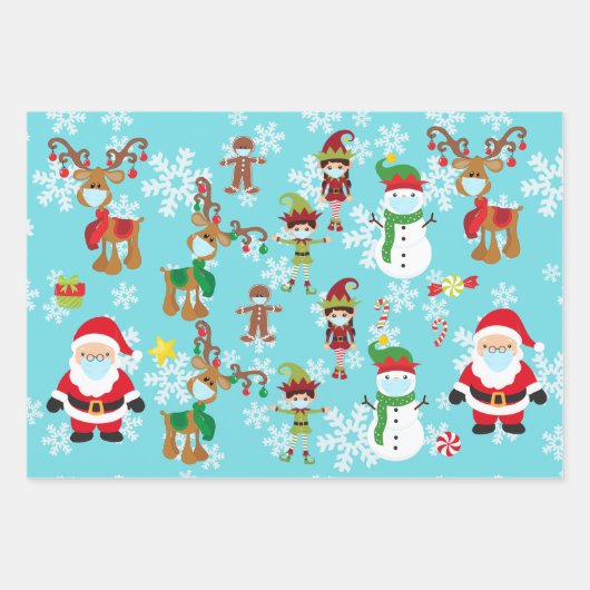 2020 Covidクリスマス顔マスクサンタトナカイ ラッピングペーパーシート (正面3)