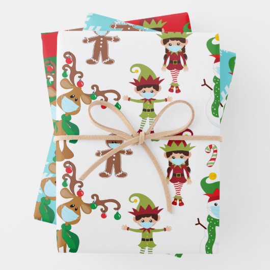 2020 Covidクリスマス顔マスクサンタトナカイ ラッピングペーパーシート (インサイチュ)