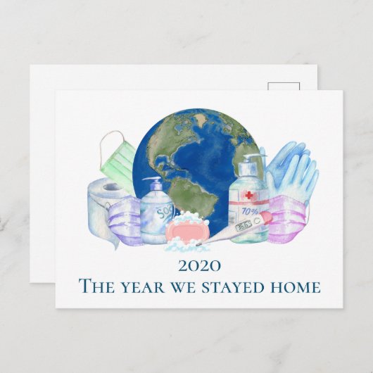 2020 Covid水色顔マスクトイレ紙 ポストカード (正面/裏面)