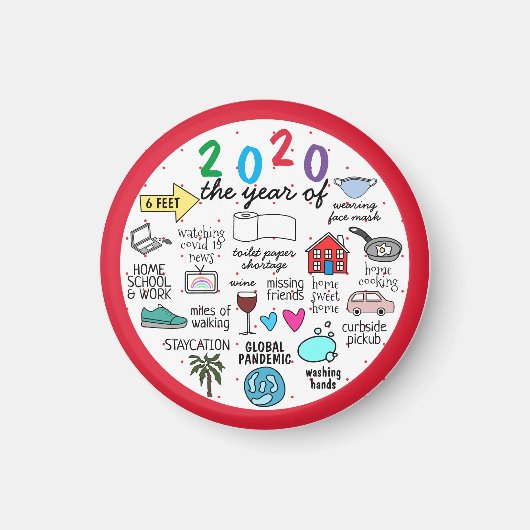 2020 COVID 19 検疫イラスト 赤い円 マグネット (正面)