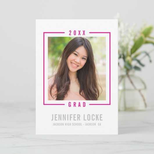 2020 GRAD招待状フォトフレームシック明るいピンク 招待状 (スタンド正面)