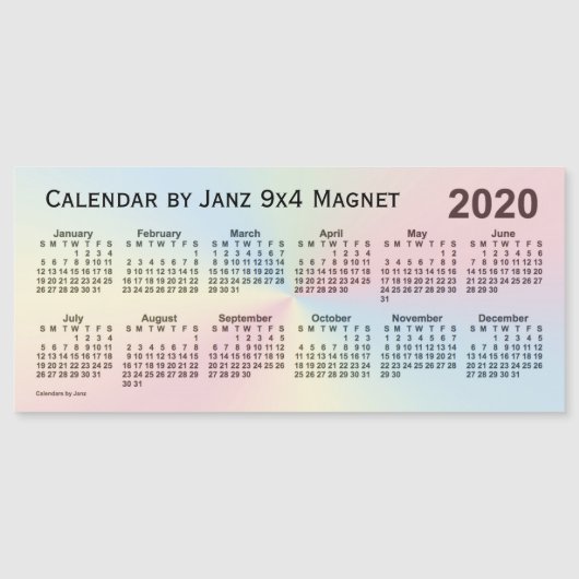2020 Rainbow Cloud Calendar by Janz 9x4 Magnet (正面)