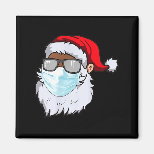 2020 Santa With Face Mask Black African American C マグネット (正面)