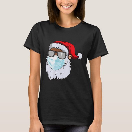 2020 Santa With Face Mask Black African American C Tシャツ (正面)