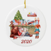 2020 Santa's おもしろい Workshop Covid顔マスク セラミックオーナメント (裏面)