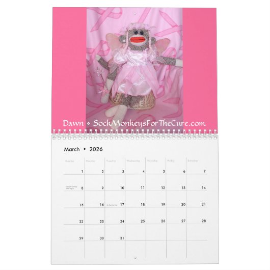 2020 Sock Monkey for the Cure Calendar カレンダー (3月 2026)