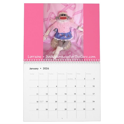 2020 Sock Monkey for the Cure Calendar カレンダー (1月 2026)