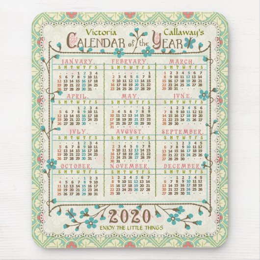 2020 Year Calendar Victorian Art Nouveau | Custom マウスパッド (正面)
