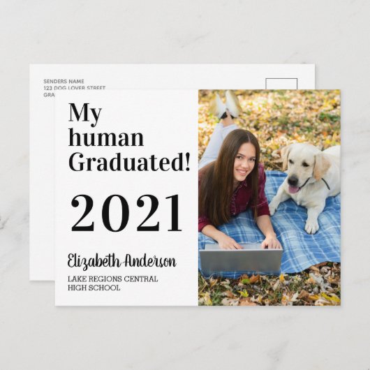 2021おもしろい年写真の人間の卒業した犬のクラス 案内ポストカード (正面/裏面)