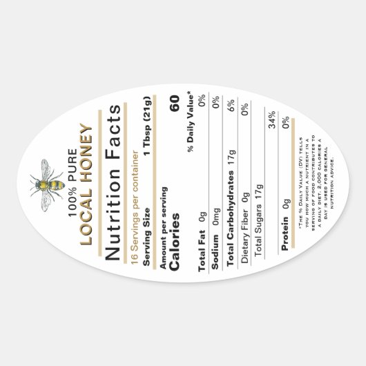 2021はちみつ栄養ファクト楕円形のビー付きラベル 楕円形シール (正面)