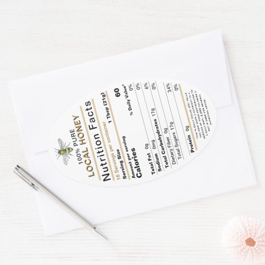 2021はちみつ栄養ファクト楕円形のビー付きラベル 楕円形シール (封筒)