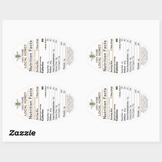 2021はちみつ栄養ファクト楕円形のビー付きラベル 楕円形シール (シート)