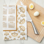 2021カレンダクイーンハート金ゴールドクラウンティアラ縁ど キッチンタオル (四つ折り)