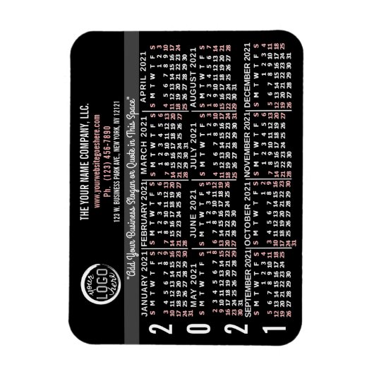 2021カレンダーカスタムビジネスロゴ名黒簡単 マグネット (縦)