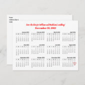 2021カレンダー日付の保存ハート 案内ポストカード (正面/裏面)