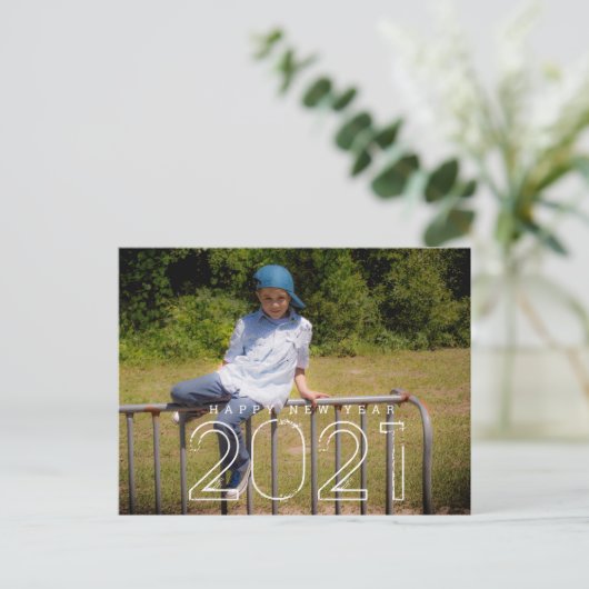2021ミニマル年始の子供の写真 ポストカード (スタンド正面)