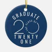 2021モダン年クラスタイポグラフィ円ブルー セラミックオーナメント (正面)