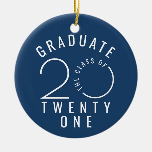 2021モダン年クラスタイポグラフィ円ブルー セラミックオーナメント (正面)