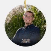 2021モダン年クラスタイポグラフィ円ブルー セラミックオーナメント (裏面)