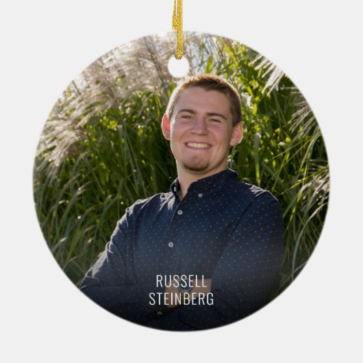 2021モダン年クラスタイポグラフィ円ブルー セラミックオーナメント (裏面)