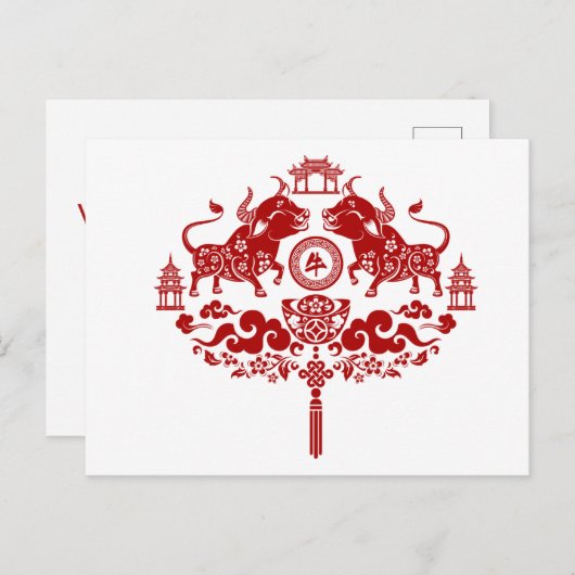 2021中国の年おめでとう ポストカード (正面/裏面)