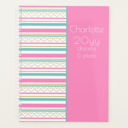 2021夢&プラン金ゴールドグリッターピンクパーソナライズされた プランナー手帳 (正面)