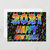 2021年おめでとう！，音楽ノートカラフルパターン ポストカード (正面/裏面)