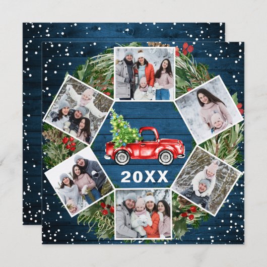 2021年おもしろいのクリスマスレッドトラック6枚の写真 シーズンカード (正面/裏面)