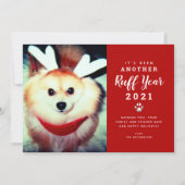 2021年おもしろいのクリスマス、赤い丸い赤い犬の写真  シーズンカード (正面)
