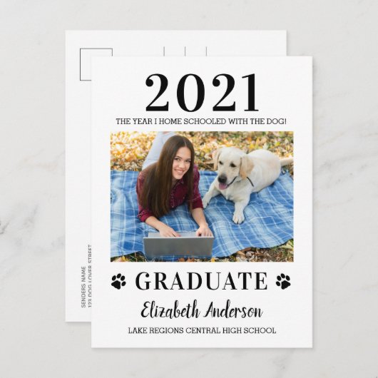 2021年おもしろい卒業生向けホームスクール犬教室 案内ポストカード (正面/裏面)