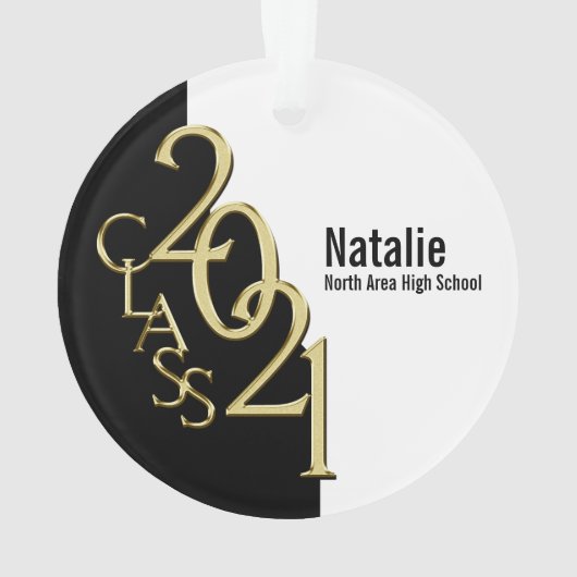 2021年のクラスの金ゴールドと写真付きブラック オーナメント (裏面)