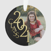 2021年のクラスの金ゴールドと写真付きブラック オーナメント (正面)