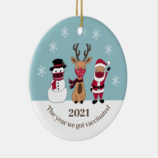 2021年のサンタ得マおもしろいスク予防接種の年 セラミックオーナメント (右)