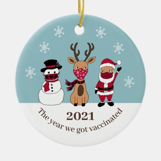 2021年のサンタ得マおもしろいスク予防接種の年 セラミックオーナメント (正面)