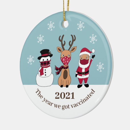 2021年のサンタ得マおもしろいスク予防接種の年 セラミックオーナメント (左)