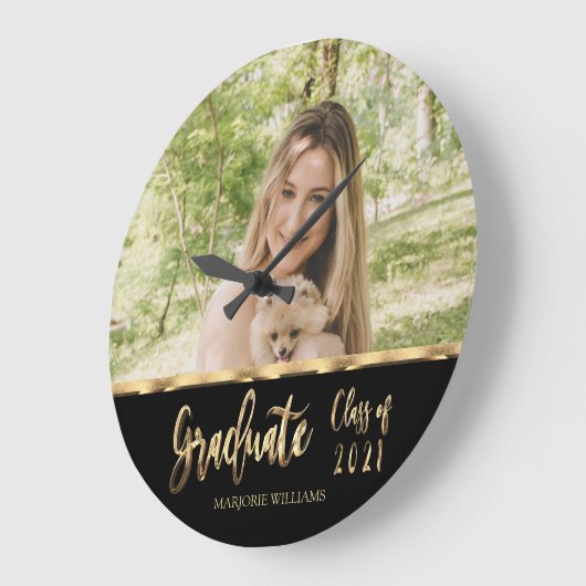 2021年のブラックと金ゴールドの台本写真大学院クラス ラージ壁時計 (傾斜)