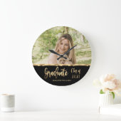 2021年のブラックと金ゴールドの台本写真大学院クラス ラージ壁時計 (ホーム)