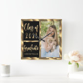 2021年のブラック&金ゴールド写真大学院 スクエア壁時計 (ホーム)