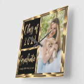 2021年のブラック&金ゴールド写真大学院 スクエア壁時計 (傾斜)