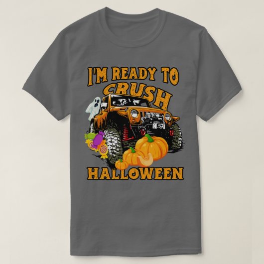 2021年のモンスタートラックのハロウィーンの日を粉砕する準備ができている Tシャツ (デザイン正面)