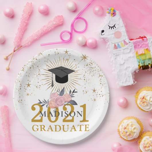 2021年の卒業式パーティーピンク金ゴールドクラス ペーパープレート (パーティー)