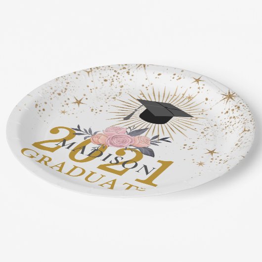 2021年の卒業式パーティーピンク金ゴールドクラス ペーパープレート (アングル)