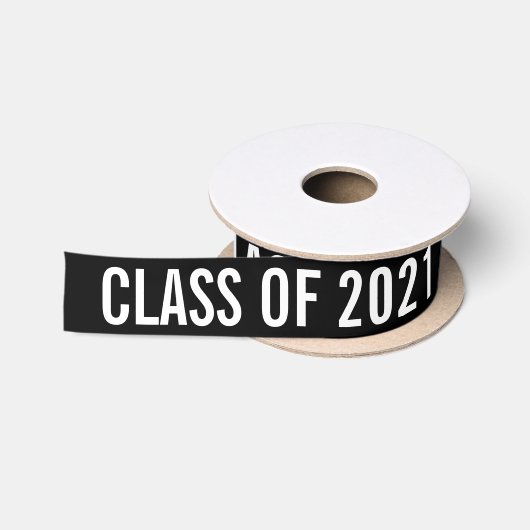 2021年の白人大学院タイポグラフィブラック サテンリボン (リール)